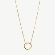 Collar Aura de cadena fina en baño de oro con anillo dorado colgante, diseño minimalista y elegante de Manía de Manía.